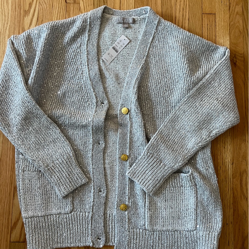 J. Crew Sequin V-Neck Cardigan Sweater - Dove